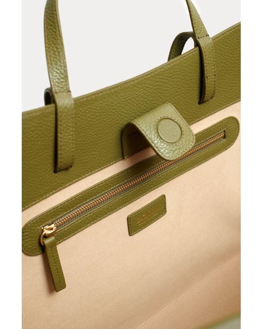 Saonara Brand Green Shopping Bag Khaki Leather
