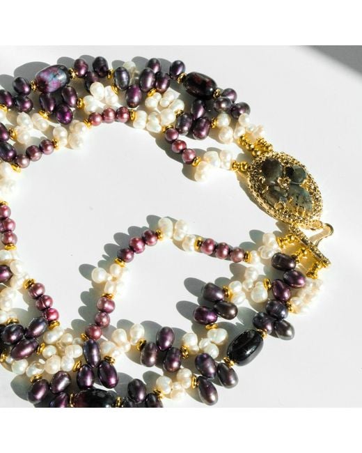 Edgar Navarro Jewelry Multicolor Navarro Four-Layer & Pearl Necklace With Labradorite Clasp