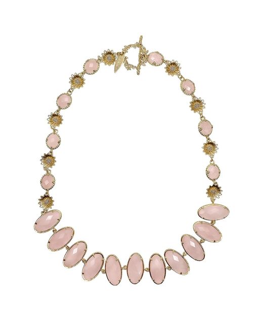 Farra Natural Rose Quartz With Flower Chain Statement Necklace