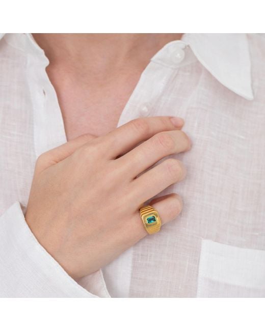 LINYA JEWELLERY Metallic Octagon Stone Signet Ring