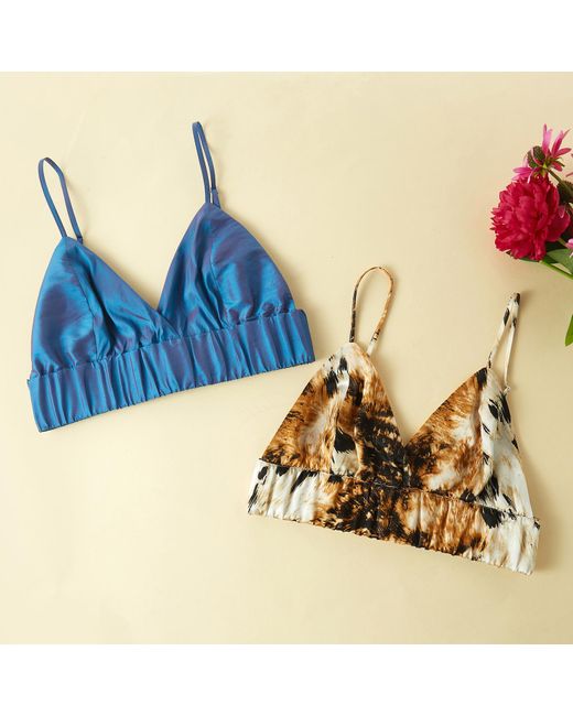 Soft Strokes Silk Blue Mulberry Silk Dupioni Cropped Camisole Top