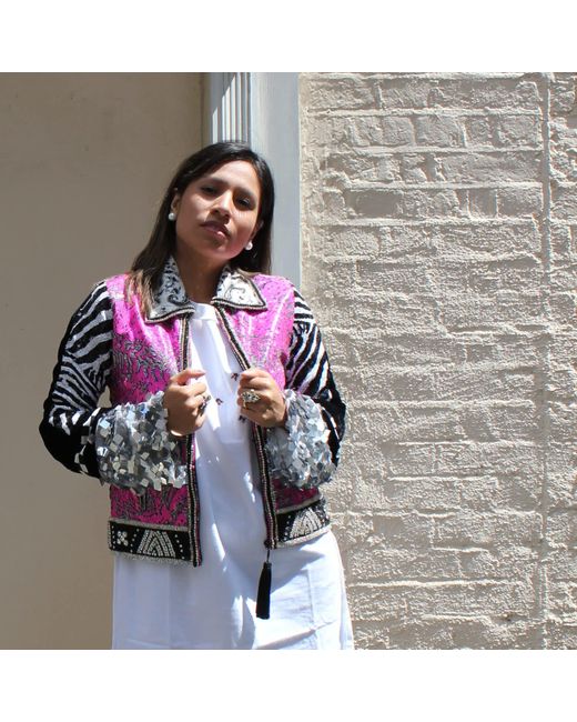 Boutique Kaotique Pink Handmade Moroccan Zebra Sequins Jacket