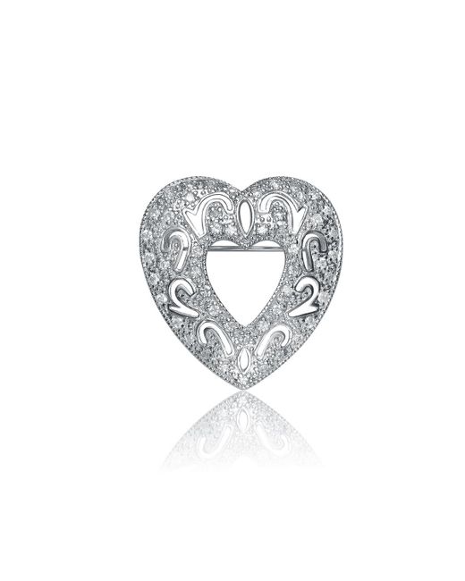 Genevive Jewelry Metallic Sterling Silver Cubic Zirconia Concentric Heart Pin