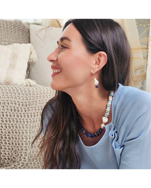 Farra White Elegant Baroque Pearl With Kyanite Earrings