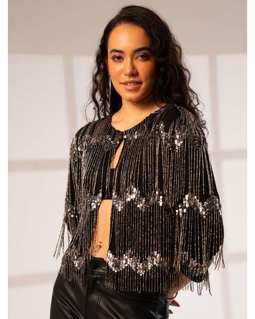 Rose & Nancy Black Phoebie Fringe Jacket