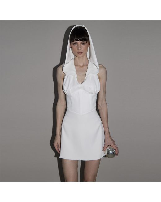 Vestiaire d'un Oiseau Libre White Hooded Corset Mini Dress