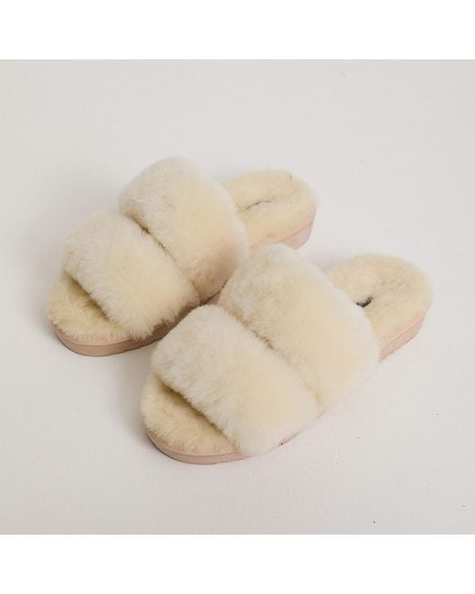 Pretty You London White Sheepskin Slider Slipper Jinx In Natural