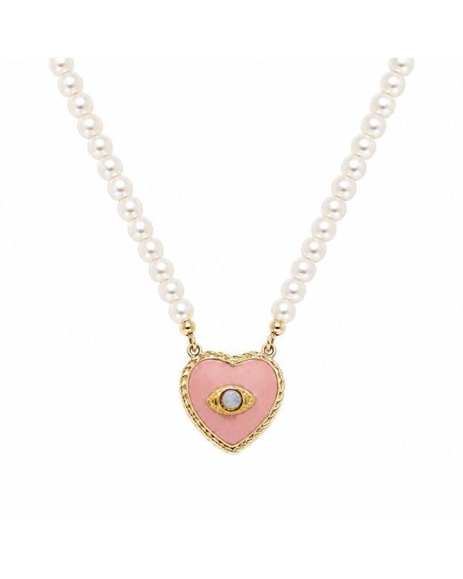 Vintouch Italy Metallic Evil Eye Heart Necklace With Pearls