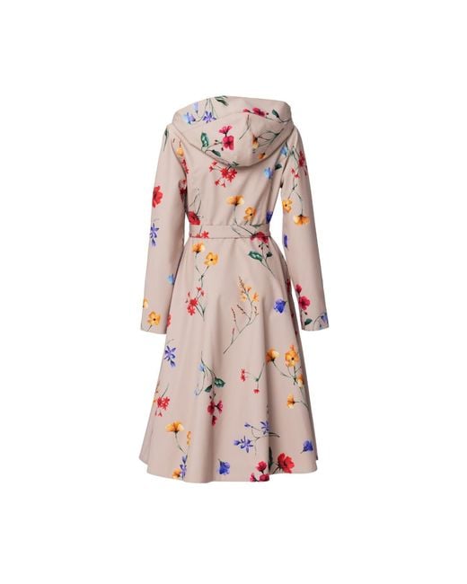 RainSisters Pink Beige Waterproof Trench Coat With Colourful Flower Print: Spring Bloom