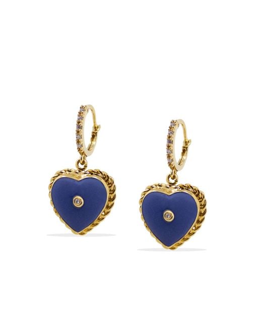 Vintouch Italy Blue Lovelight-Plated Heart Hoop Earrings