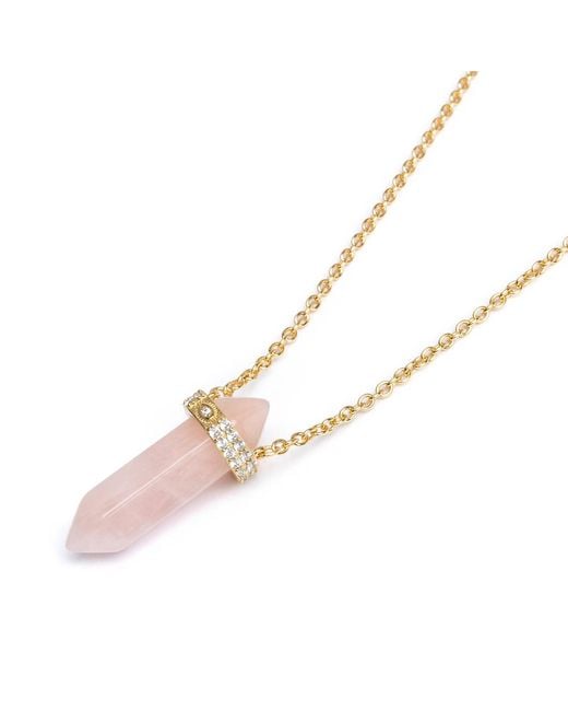 Nialaya Metallic Sterling Rose Quartz Crystal Necklace With Engraved Evil Eye Detail
