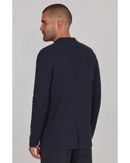 Paul James Knitwear Blue Lightweight Organic Cotton Linen Luca Knitted Blazer for men