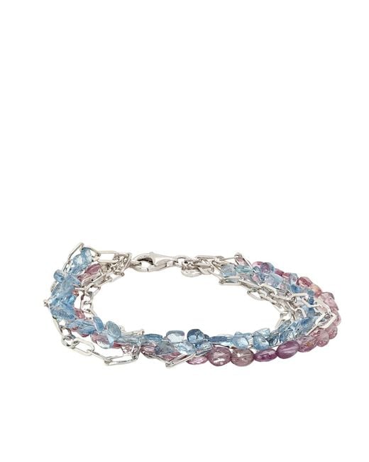 Lori Kaplan Design Blue Four Strand Aquamarine, Malaya Garnet And Sterling Bracelet
