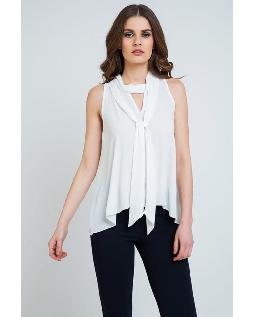 Conquista White Neutrals Tie Detail Sleeveless Top Ecru