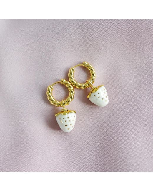 POPORCELAIN Metallic Mini Porcelain Strawberry Hoop Earrings