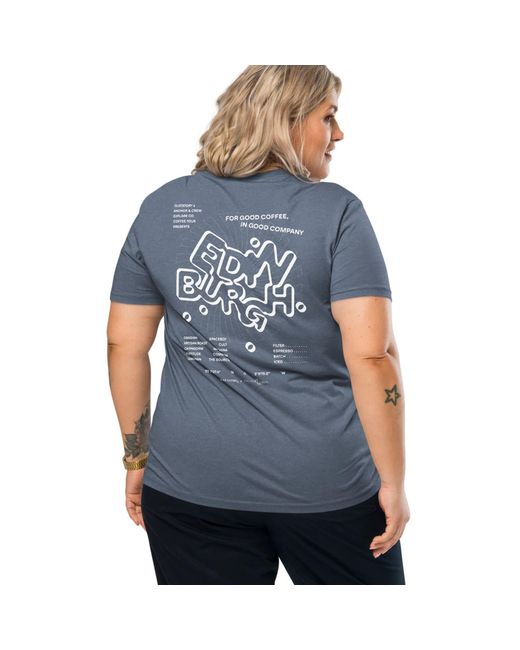 Anchor and Crew Blue Heather Gustatory Edinburgh Coffee Scene Organic Cotton Embroidered T-Shirt