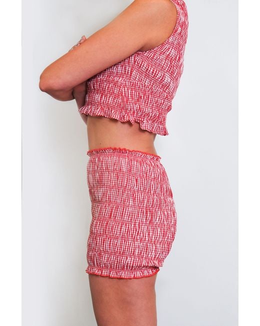 Amy Lynn Pink Danica Cotton Gingham Shirrerd Shorts
