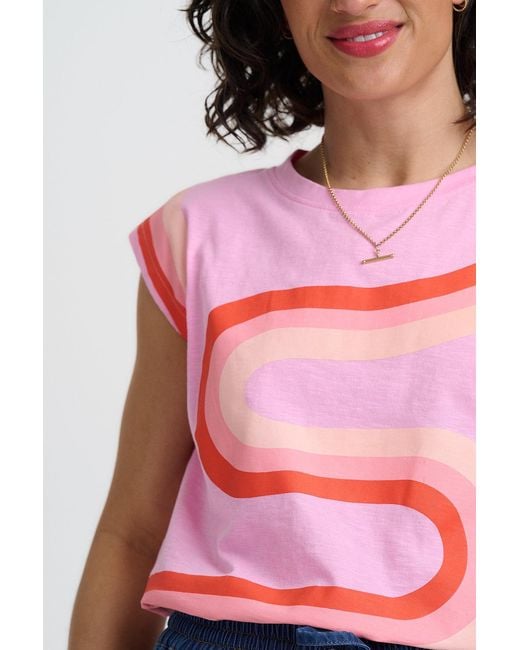 Sugarhill Pink Chrissy Relaxed Tank T-Shirt, Tubular Geo