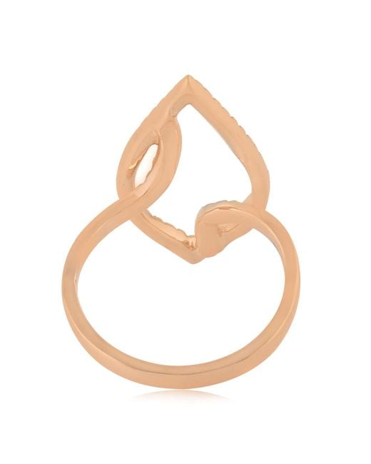 Artisan Metallic Rose Gold Pave Diamond Designer Enamel Marquise Ring