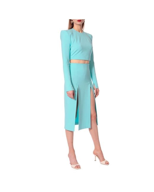 AGGI by HALEWSKI Blue Salma Radiance Midi Pencil Skirt With Slits