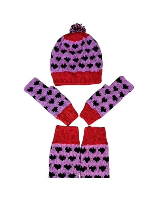 Springmoonatelier Red Handmade Wool-- Hat, Gloves And Socks Set