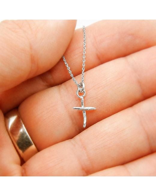Mother Nature Jewelry Metallic Jasmine Branch Cross Necklace, Handmade Minimalist Pendant