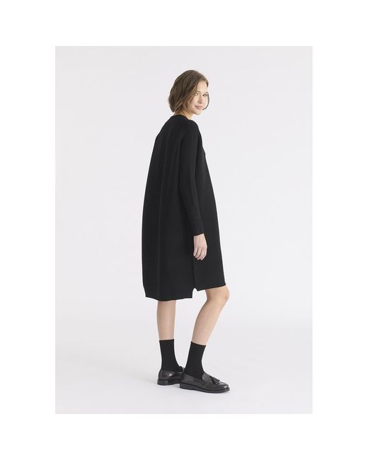 Paisie Black V-Neck Ribbed Jumper Dress