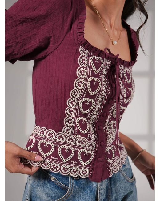 Rose & Nancy Red Harri Heart Burgundy Short Sleeve Top