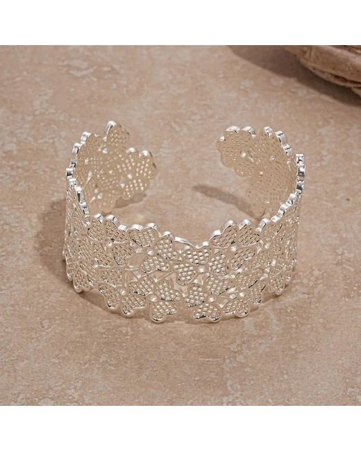Angel Barocco White Floral Lace Open Cuff Bangle