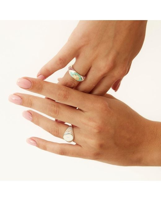 Spero London Metallic Adjustable Multi Pastel Color Enamel Sterling Vermeil Signet Ring