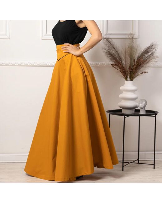 Nikka Place Orange Maxi A-Line Cotton Skirt With High Waist And Pockets