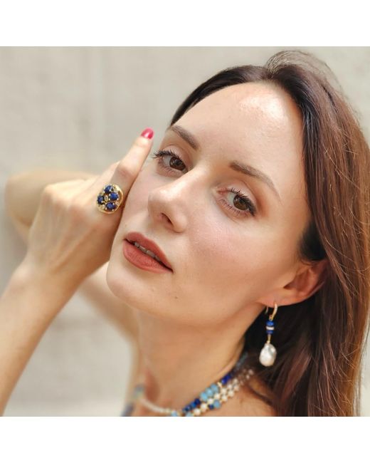 Farra Blue Lapis Stone With Zircon Statement Adjustable Ring