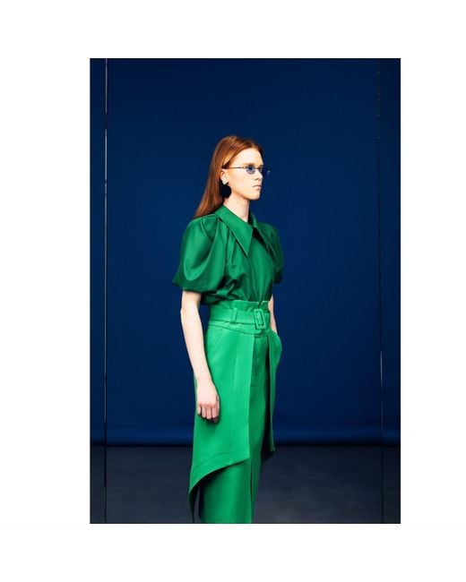 Julia Allert Green Designer Puff Sleeve Blouse –