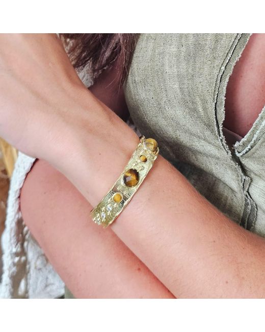 Farra Metallic Tiger-Eye Stone Setting Bangle