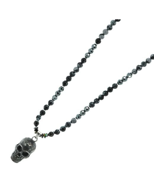 Ebru Jewelry Metallic Fearless Soul Obsidian & Skull Beaded Necklace for men