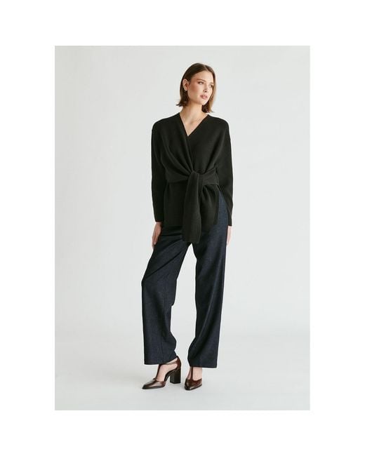 Paisie Black Wrap Side Tie Knit Jumper