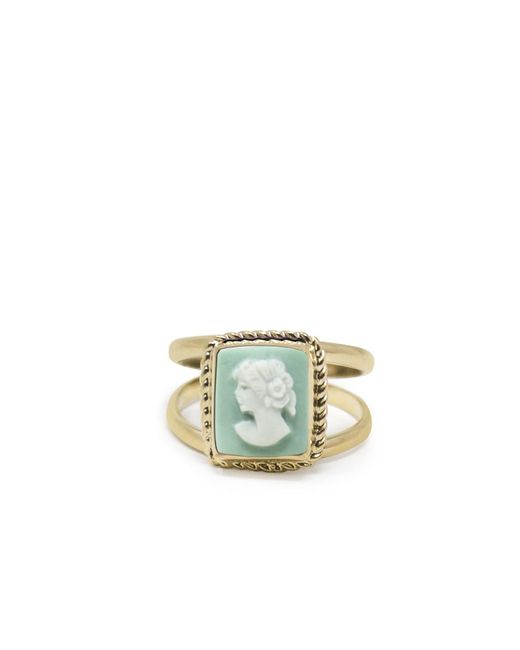 Vintouch Italy Metallic The Beloved Gold-plated Green Cameo Ring
