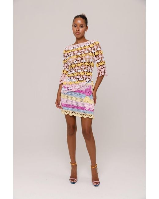 Andreeva Pink Bird Of Paradise Handmade Mini Crochet Skirt