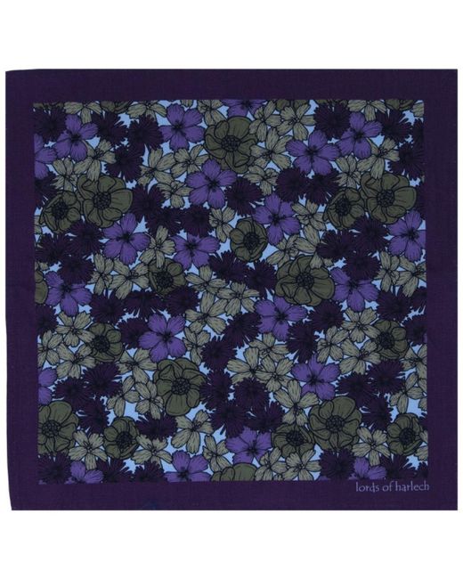 Lords of Harlech Blue Reversible Merino Wool Silk Pocket Square for men