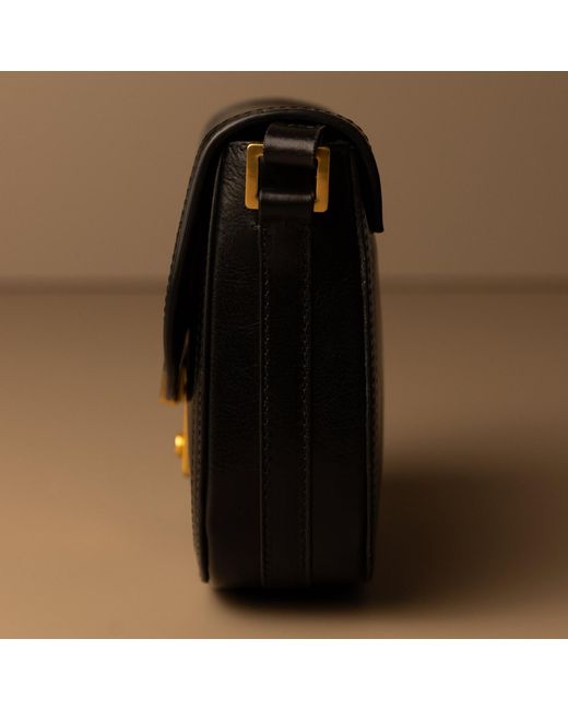 Time Resistance Black Leather Saddle Bag