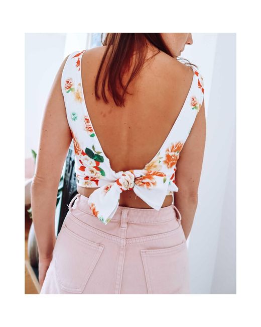 Sophie Cameron Davies White Floral Cotton Crop Top
