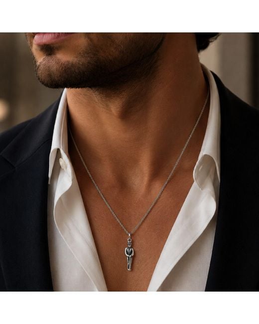 Unaloe Metallic Sterling Gentleman With Top Hat And Cane Pendant Necklace for men