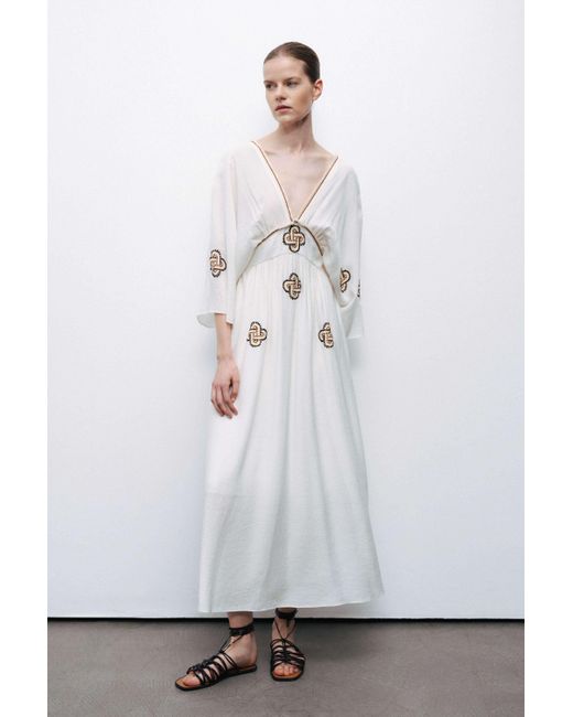 Nocturne White Ecru Maxi Dress With Embroidery Details