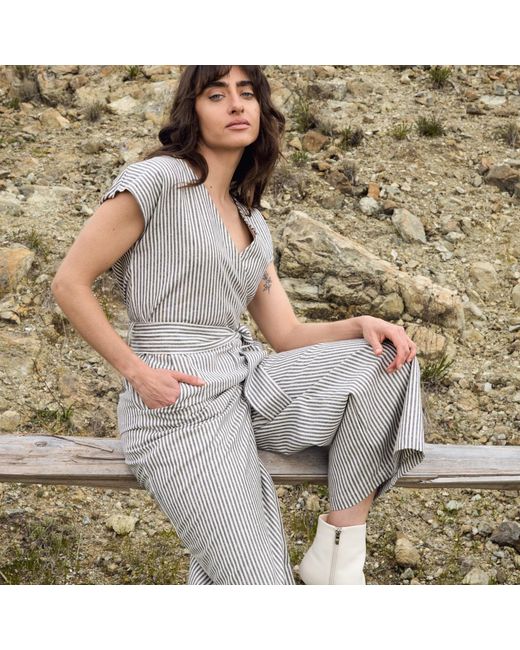 Italia A Collection Gray French Stripe Zero Waste Jumpsuit