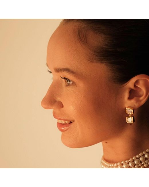 LINYA JEWELLERY Metallic Double Crystal Stone Dangle Earrings
