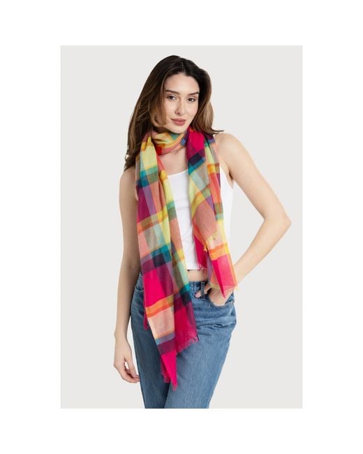 Saachi Pink Plaid Cotton Scarf