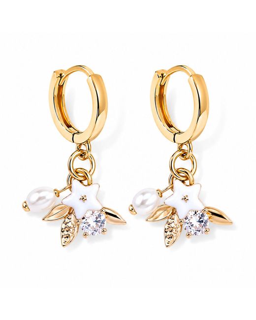 My Little Nature Metallic Star Flower Hoop Earrings Plated Pearl & Crystal Earrings