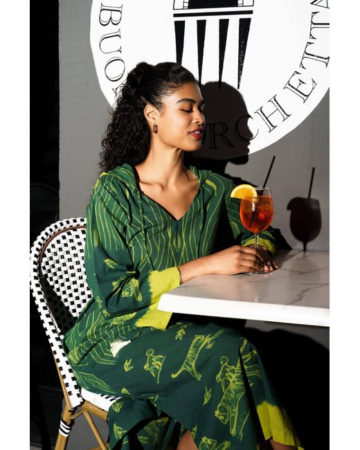 Tiger and the Monkey Green The Veronica Organic Handloomed Cotton Kaftan Dress