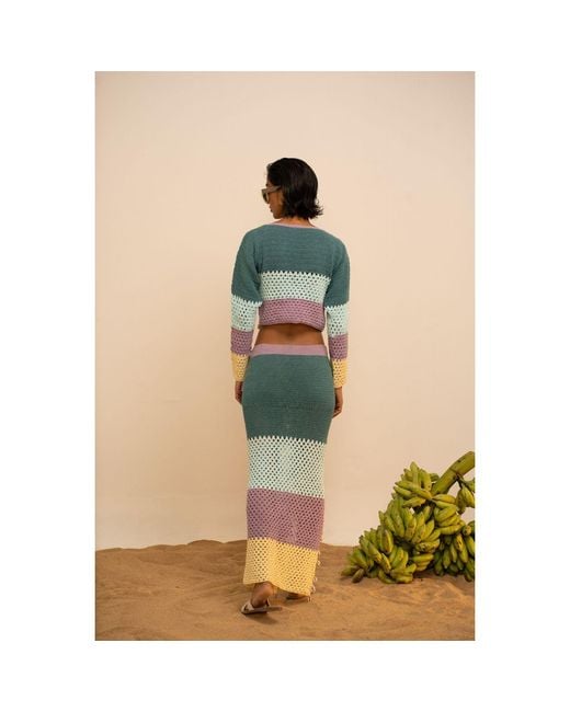 Tega Collective Blue Samudram Colorblock Crochet Top