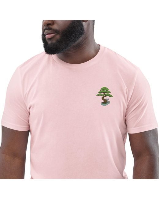 Anchor and Crew Pink Cotton Bonsai Garden Dystopia Organic Cotton Embroidered T-Shirt for men